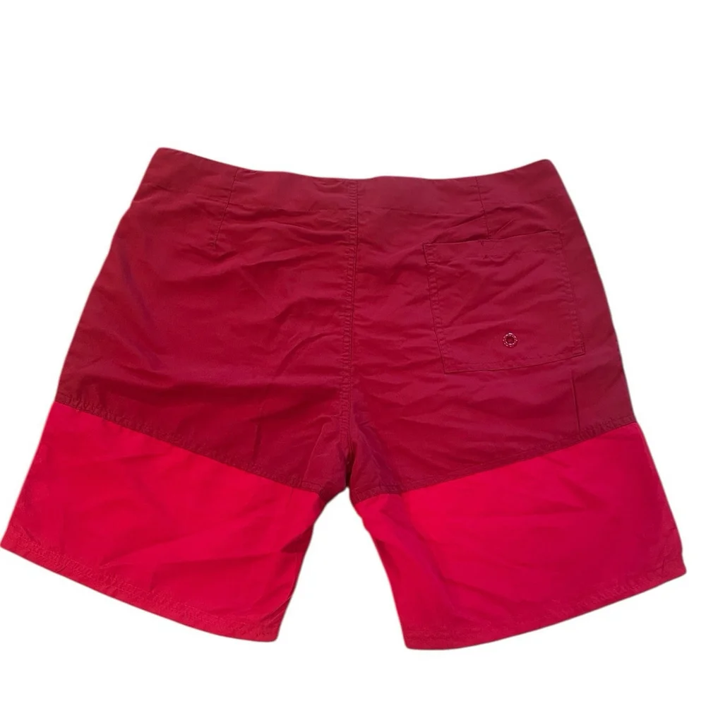 Adam Levine Mens Medium Swim Trunks Shorts Color Block Two Tone Red Pockets NEW